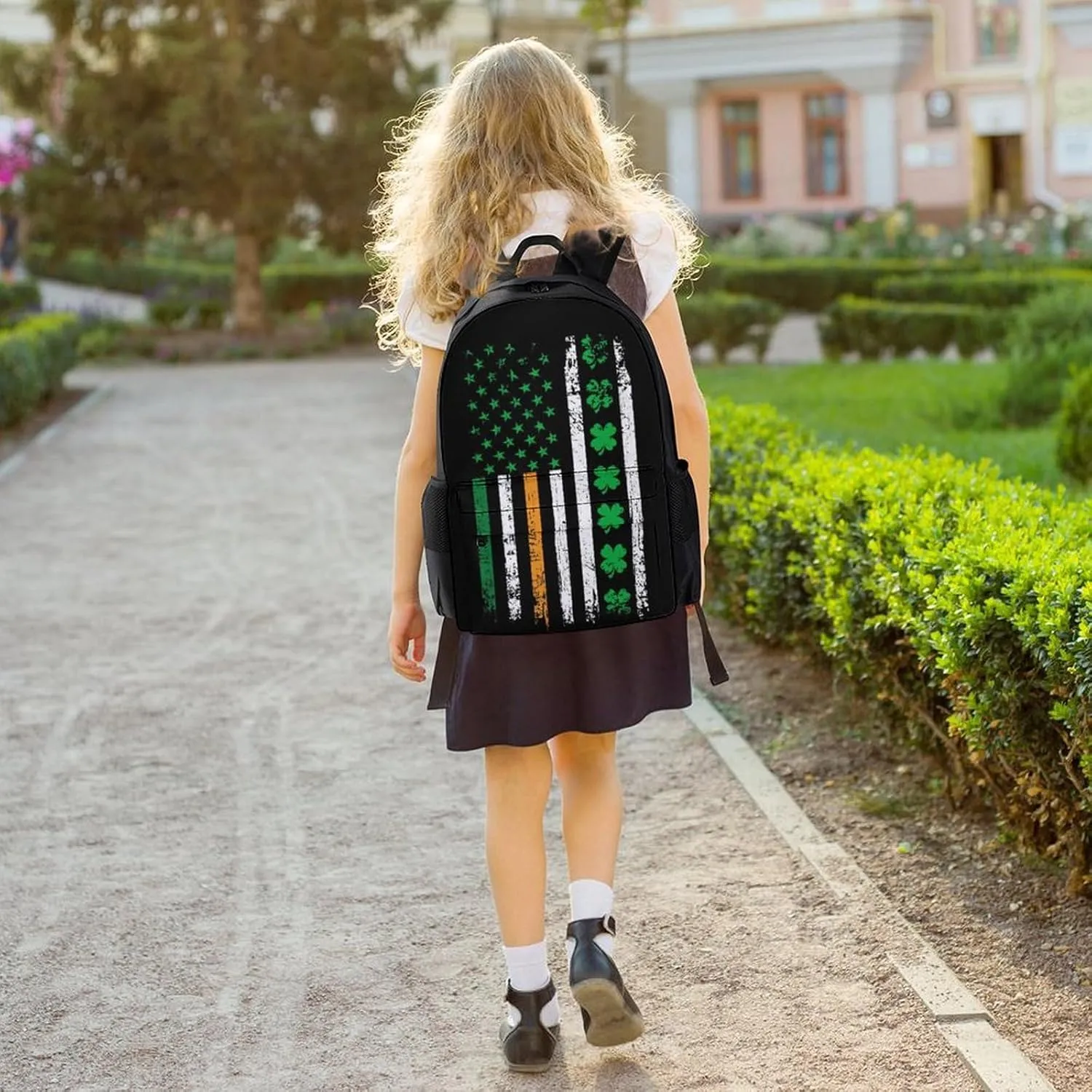 St Patricks Day Shamrock Clover Irish American Flag Rucksacks Lightweight Multipurpose Anti-Theft Shoulder Bag Big Capacity Traveling & Camping Backpack With Side Pockets