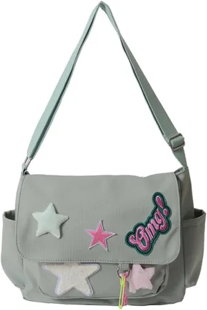 Star Y2k Messenger Bag Cute Canvas Crossbody Bag Kawaii Satchel Bag For Women Aesthetic Multipocket Shoulder Bag