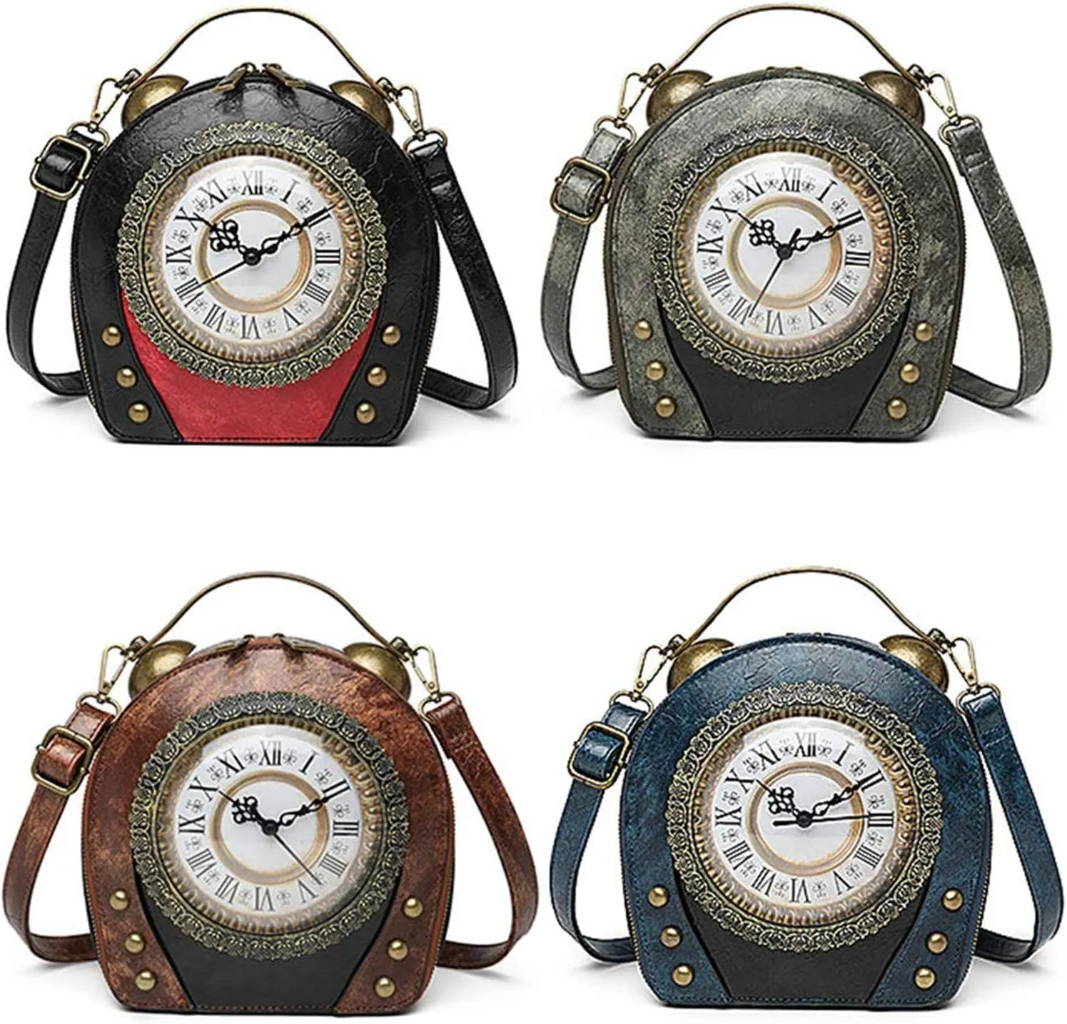 SteamPunk Handbags Women Real Working Clock Antique Shoulder Bag Pu Leather Retro Vintage Evening Cross Body Messenger Bag