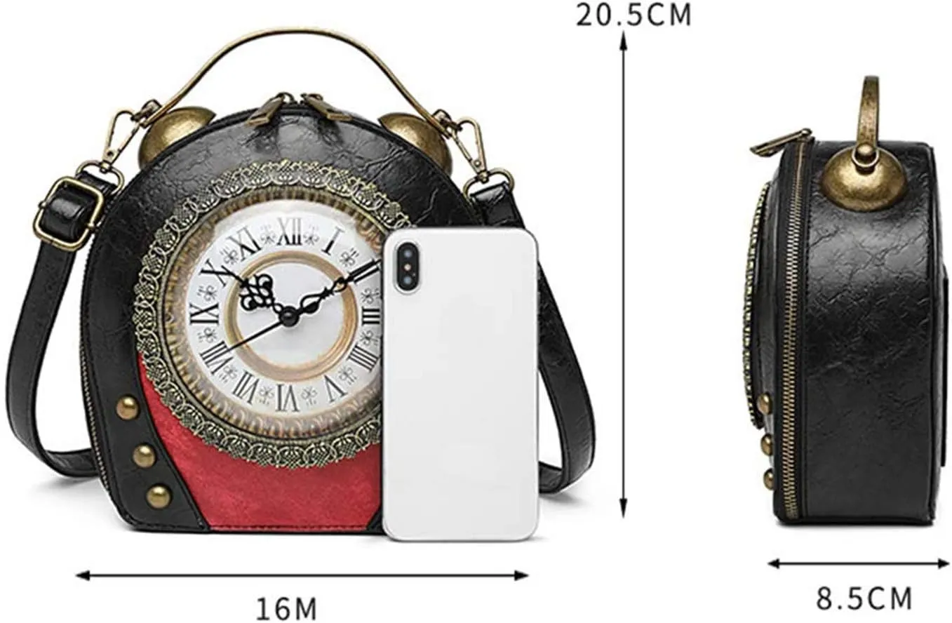 SteamPunk Handbags Women Real Working Clock Antique Shoulder Bag Pu Leather Retro Vintage Evening Cross Body Messenger Bag