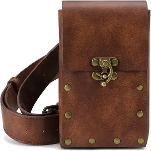 Steampunk Hiking Waist Bag Dark Brown Women's Multifunction Fashion Trumpet Postman Messenger Bag Men Belt Bag Mobile Phone Outdoor Bag (Brown)