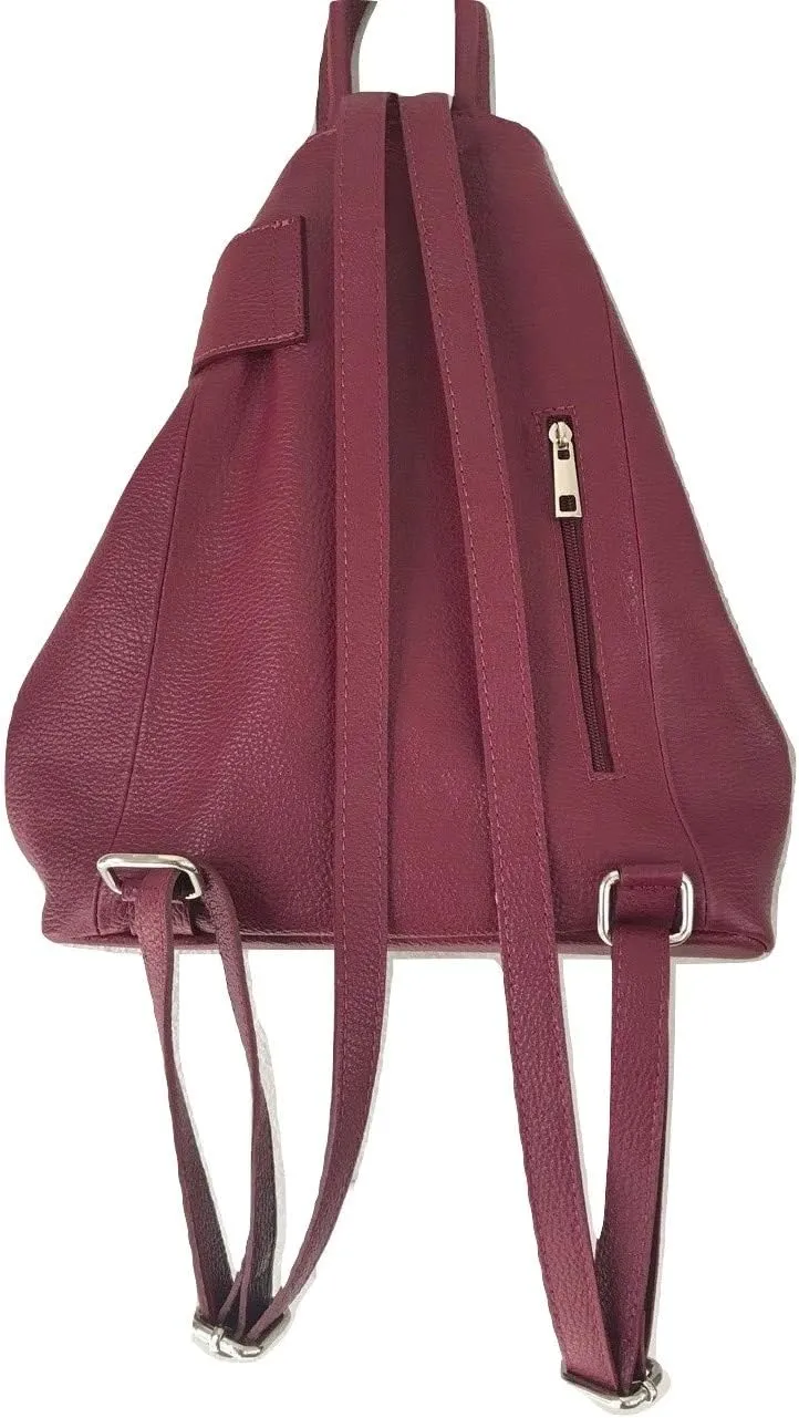 Stella Convertible Leather Backpack Purse – Casual Travel Tote Bag Burgundy Wine