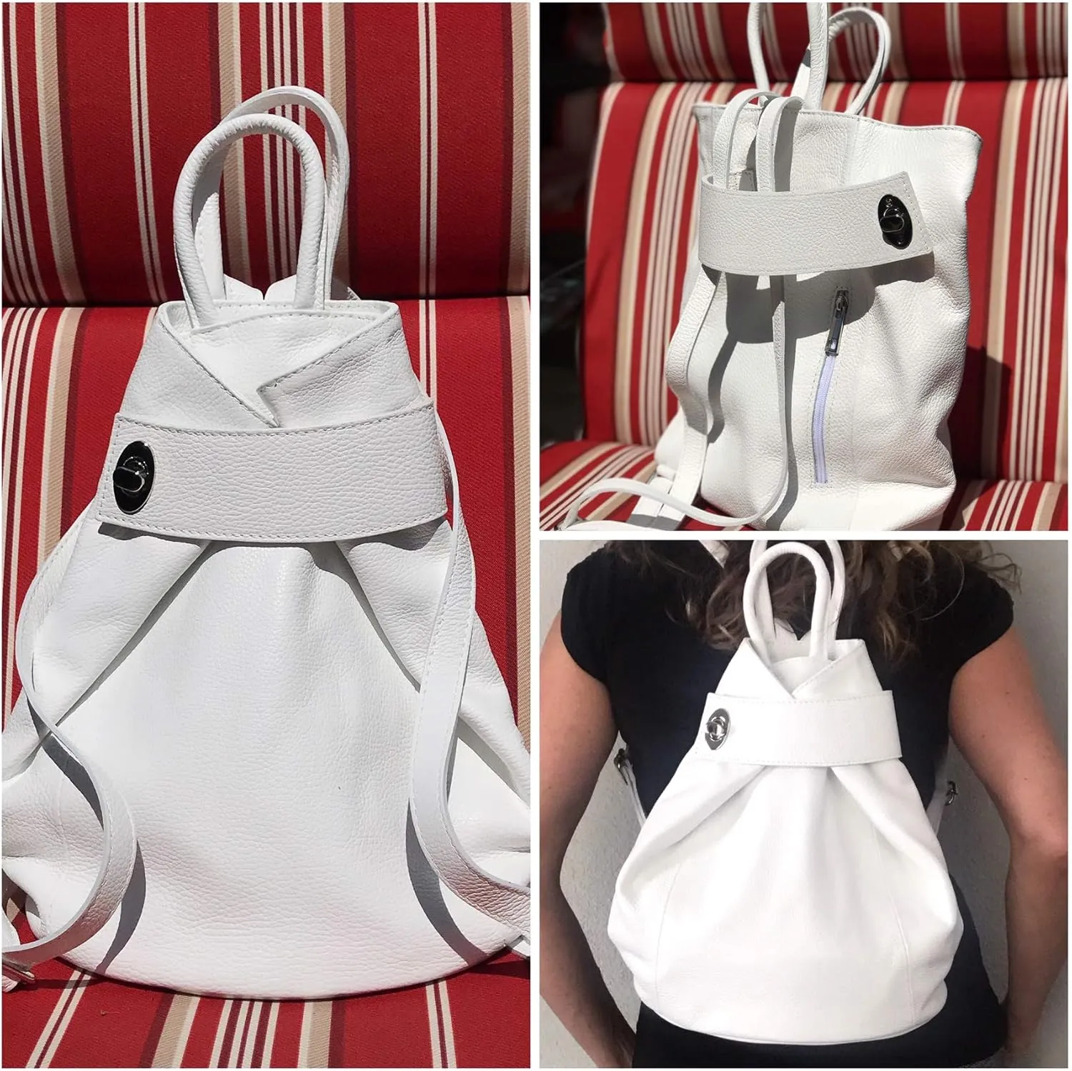 Stella Convertible Leather Backpack Purse – Casual Travel Tote Bag White