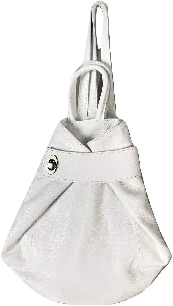 Stella Convertible Leather Backpack Purse – Casual Travel Tote Bag White