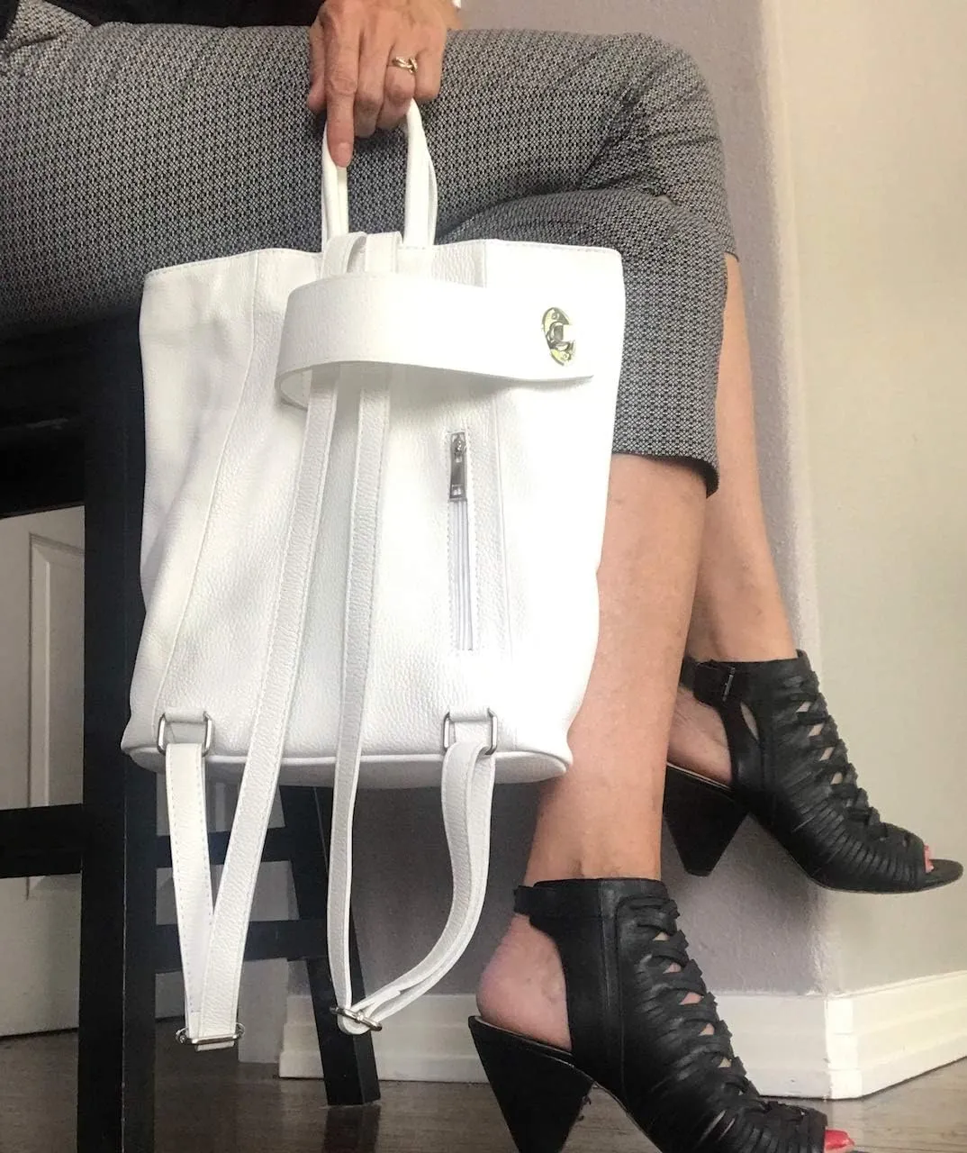Stella Convertible Leather Backpack Purse – Casual Travel Tote Bag White