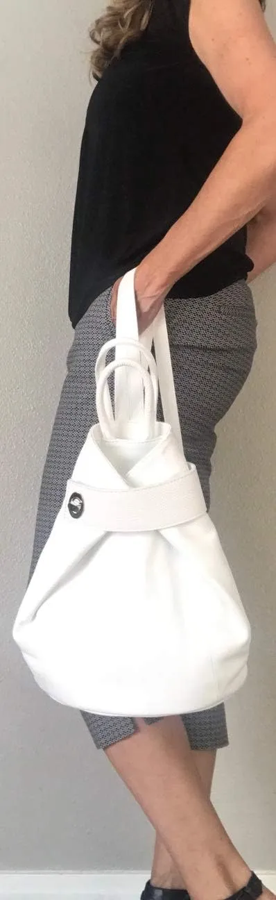 Stella Convertible Leather Backpack Purse – Casual Travel Tote Bag White