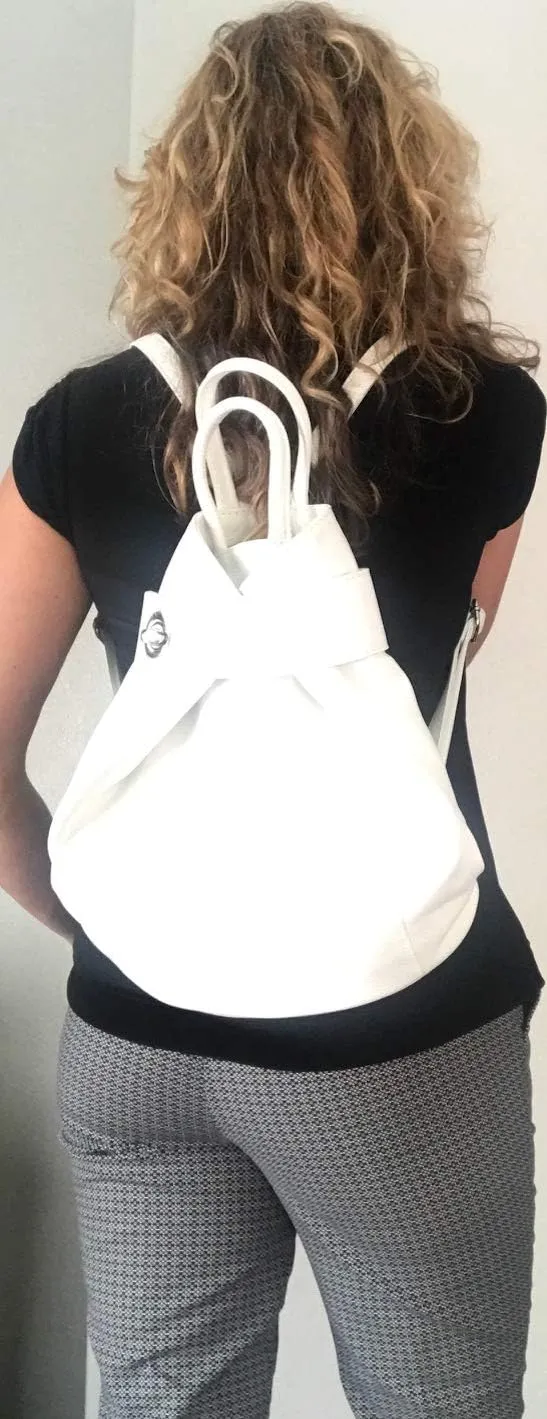 Stella Convertible Leather Backpack Purse – Casual Travel Tote Bag White