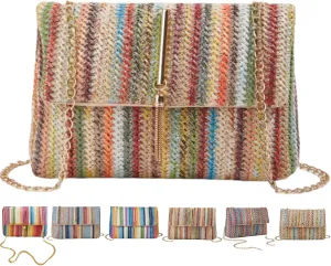 Straw Crossbody Bags for Women Trendy Fashion Tassel Decorated Summer Beach Casual Striped Pattern Flap Shoulder Bag