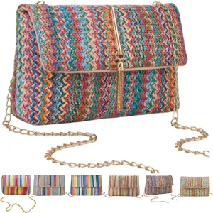 Straw Crossbody Bags for Women Trendy Fashion Tassel Decorated Summer Beach Casual Striped Pattern Flap Shoulder Bag
