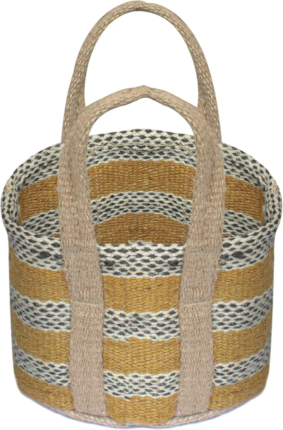 Sturdy Jute Reusable Grocery Bag Multicolor Striped Small Jute Handbags, Storage Basket with Handle (9"x7"x6") (Multicolor 4)