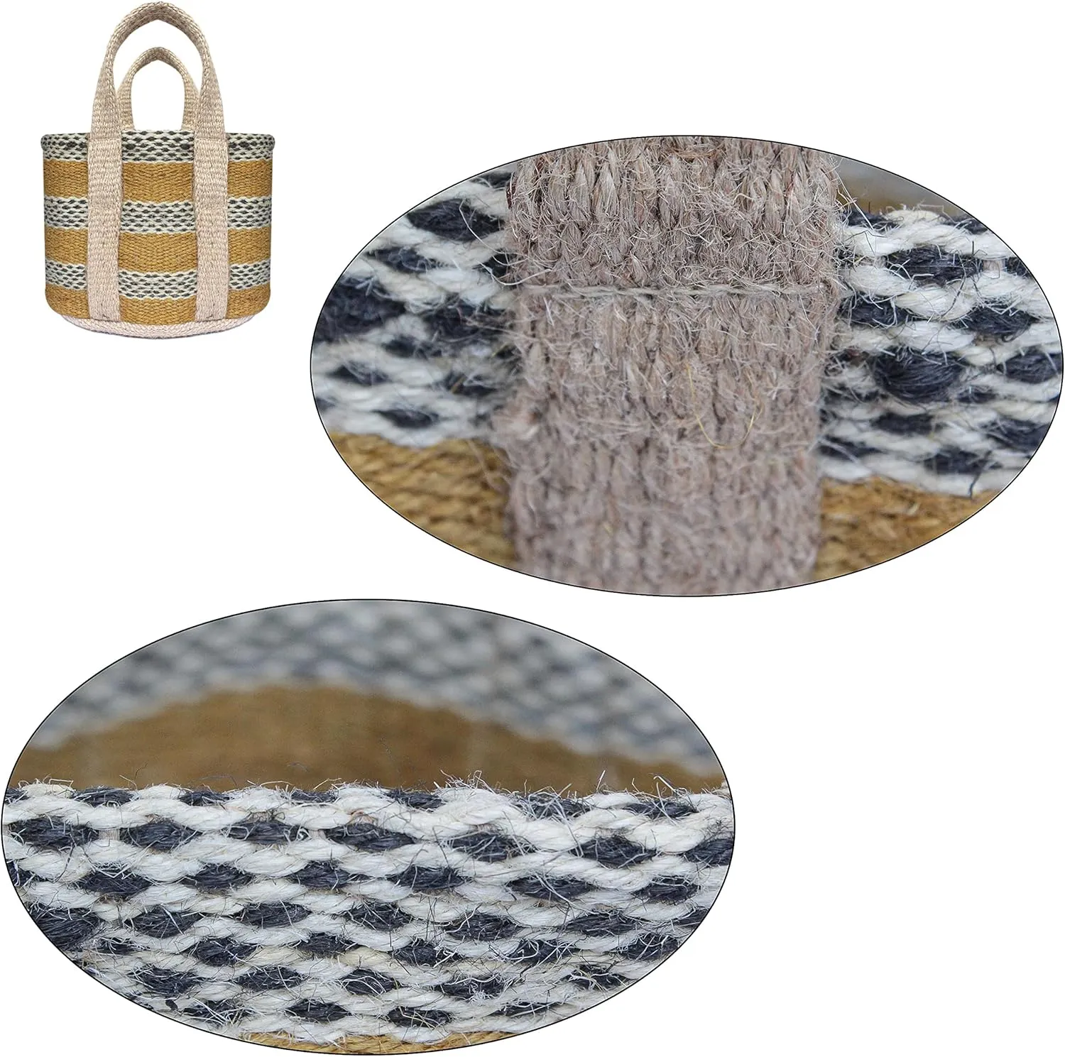 Sturdy Jute Reusable Grocery Bag Multicolor Striped Small Jute Handbags, Storage Basket with Handle (9"x7"x6") (Multicolor 4)