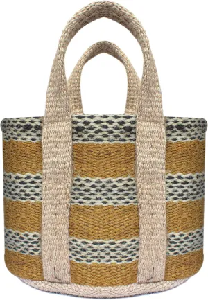 Sturdy Jute Reusable Grocery Bag Multicolor Striped Small Jute Handbags, Storage Basket with Handle (9"x7"x6") (Multicolor 4)