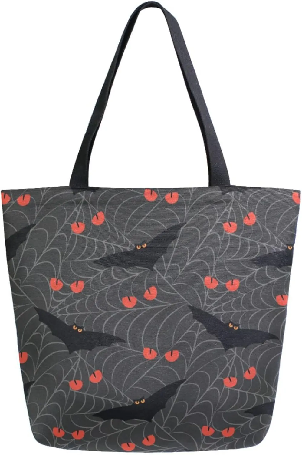 Stylish Extra Large Shoulder Grocery Tote Bag, Angry Bats and Cat Eyes in Spider Web Halloween Canvas Daily Handle Bag for Gym Yoga Weekender Beach Travel Picnic Kitchen Reusable Market Shopping