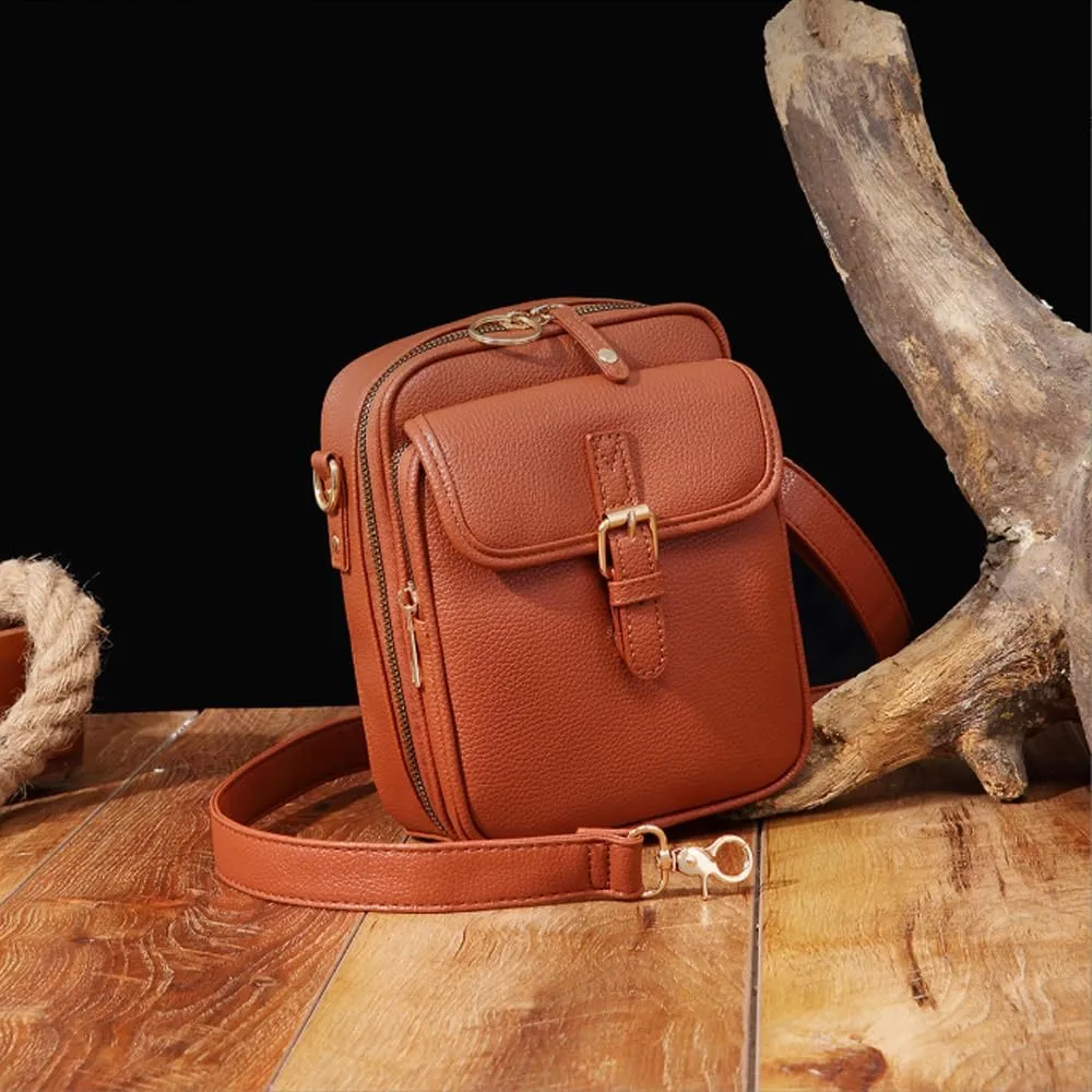 Successivei Crossbody Leather Bag, 2025 Upgrade Vintage Double Layer Large Capacity Mini Messenger Bags