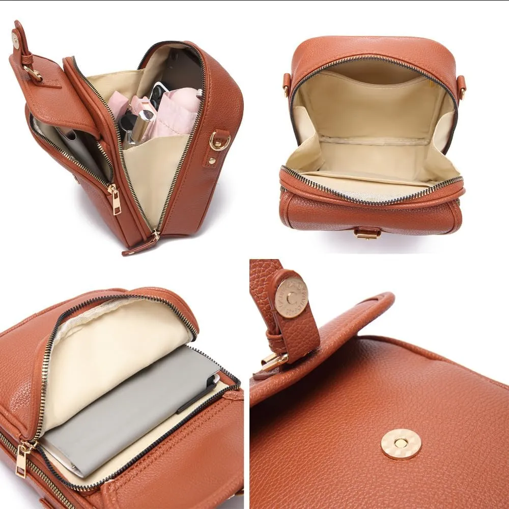 Successivei Crossbody Leather Bag, 2025 Upgrade Vintage Double Layer Large Capacity Mini Messenger Bags