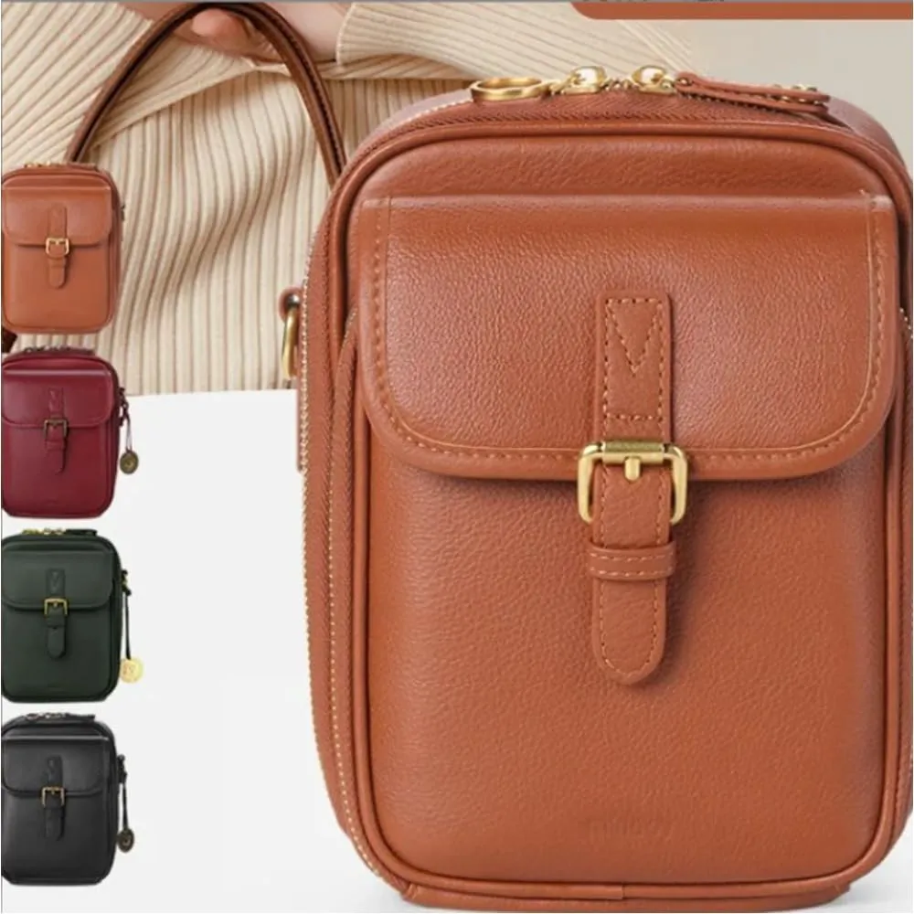 Successivei Crossbody Leather Bag, 2025 Upgrade Vintage Double Layer Large Capacity Mini Messenger Bags