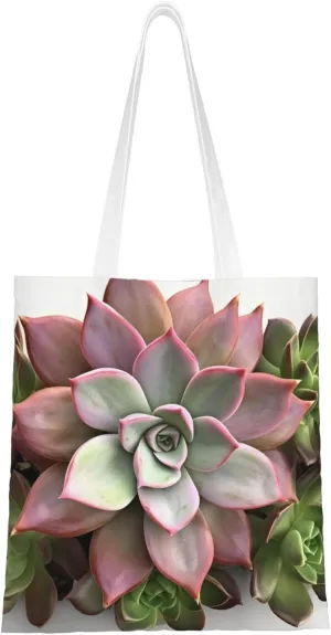 Succulent Botanical Print Canvas Tote Bags Lightweight Shoulder Bag Reusable Grocery Shopping Bag Handbags for Women Men