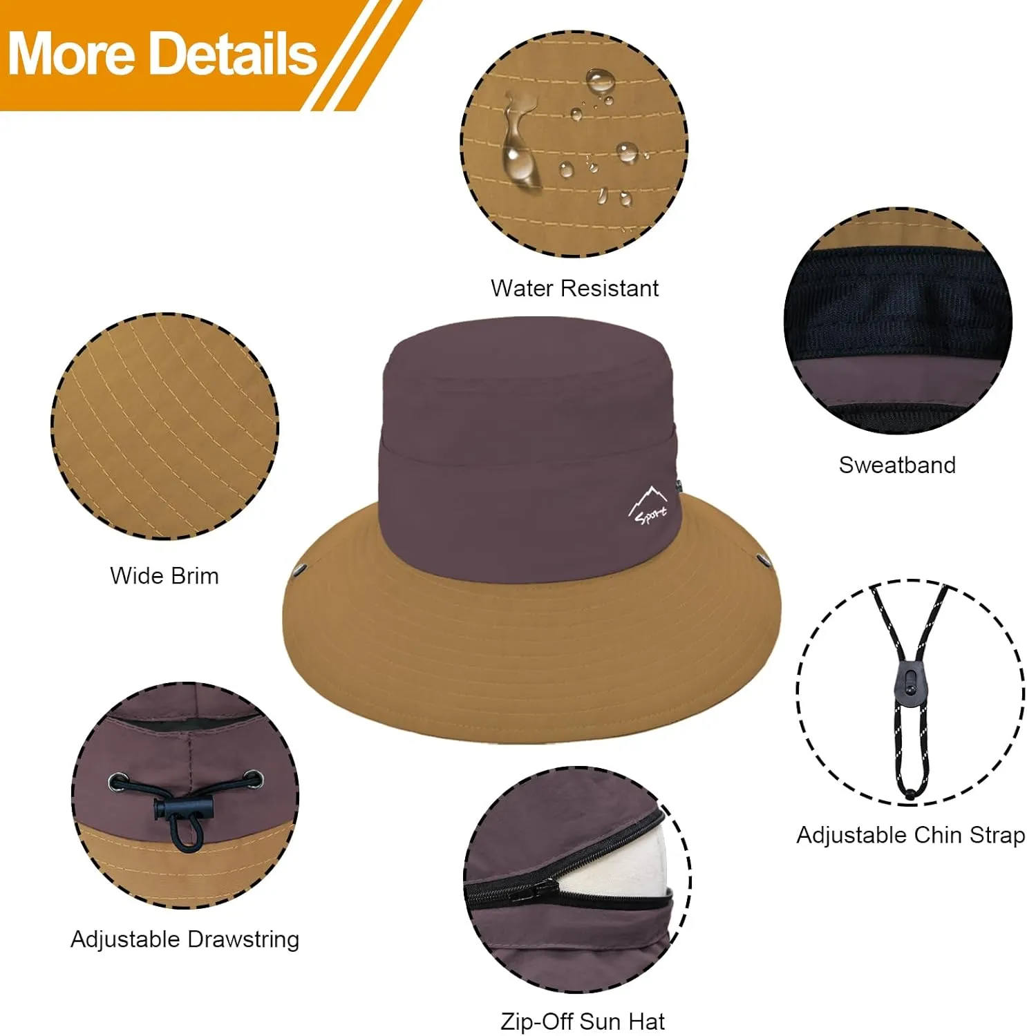 Sun Hats for Women UV Protection Fishing Hat Wide Brim Safari Hats 2 in 1 Zip-Off Sun Visor Hats UPF 50 