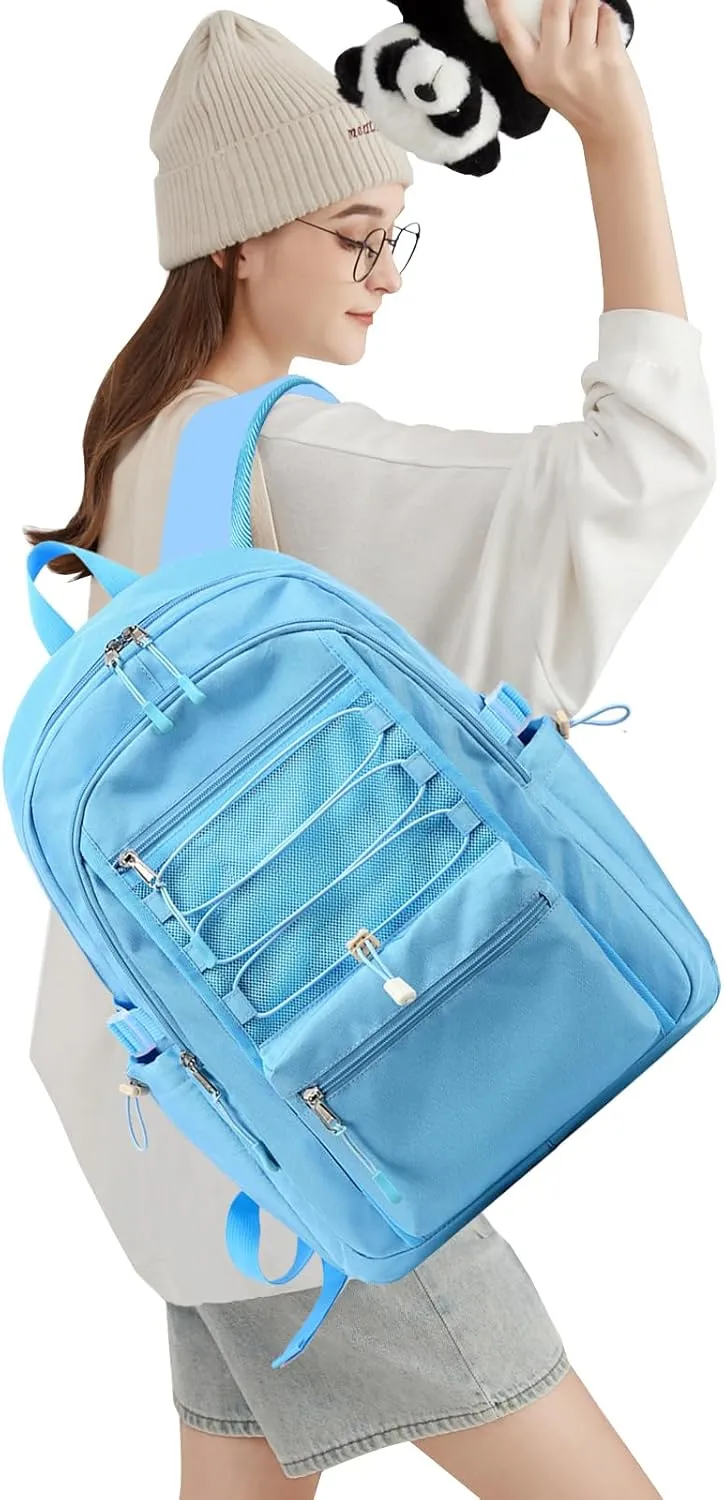 Sunborls School Travel Laptop Backpack Teen Girls Weekend Leisure Vacation Rucksacks Unisex 15.6in Handmade Rope Decoration Student Cute Lightweight High-Capacity The Gift Bookbag (Blue)