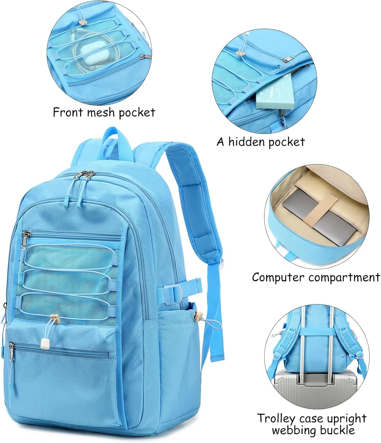 Sunborls School Travel Laptop Backpack Teen Girls Weekend Leisure Vacation Rucksacks Unisex 15.6in Handmade Rope Decoration Student Cute Lightweight High-Capacity The Gift Bookbag (Blue)