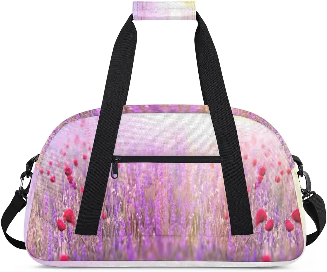 Sunlight Lavender Flower Kids Overnighted Duffel Bag Carry-On Size & Ideal for School Practice or Weekender Travel with Zip and Shoulder Stra for Boys & Girls