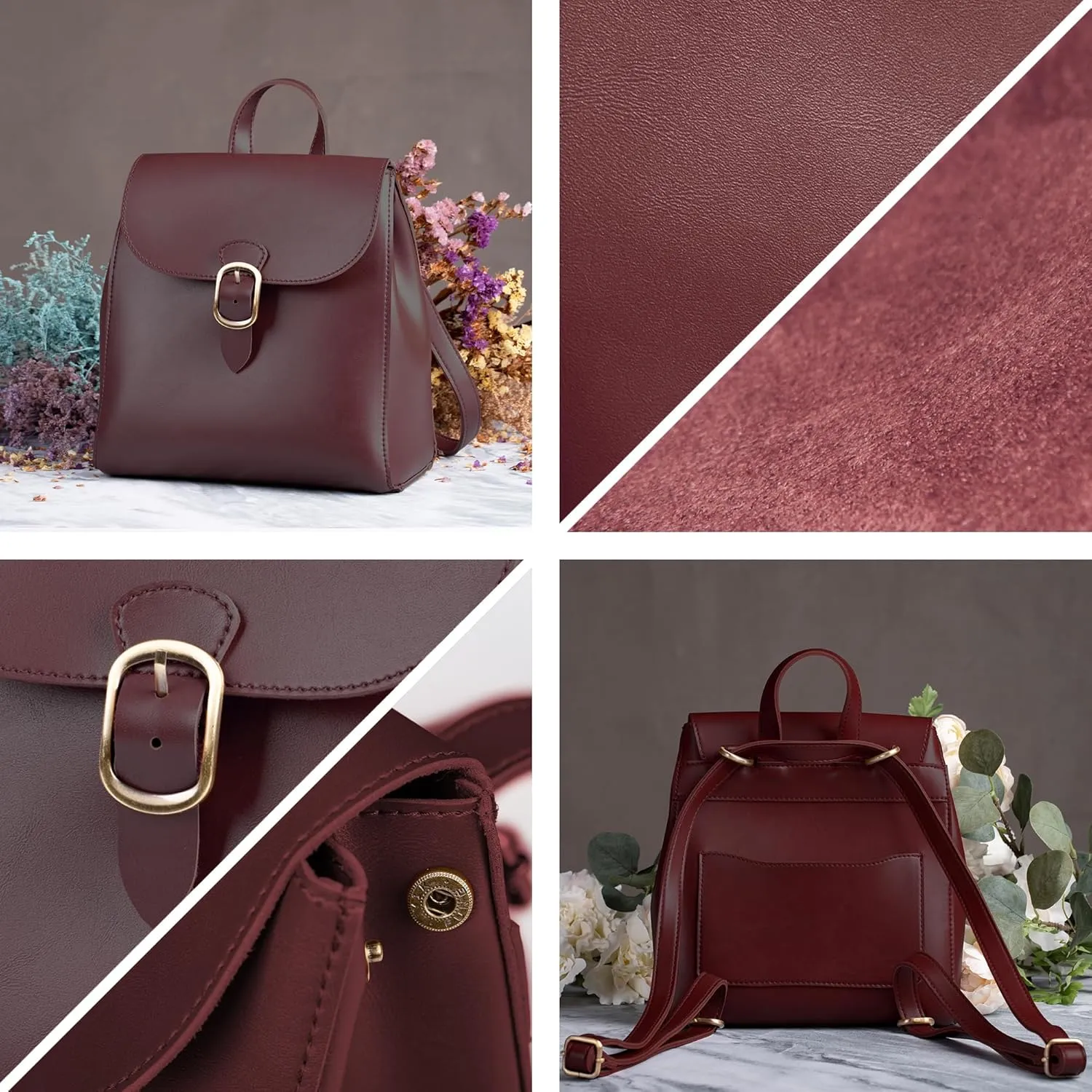 SUNLIGHT LEAVES Simple Vegan Leather Flap 3 Way Convertible Backpack For Women Classic Vintage Faux Leather Fashion Daypack (Red)