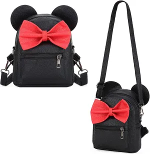 Sunwel Fashion Girls Mini Backpack Purse Mouse Ear Polka-dot Sequin Bow Convertible Backpack to Crossbody Bag for Women (black, W8.7 x H10)