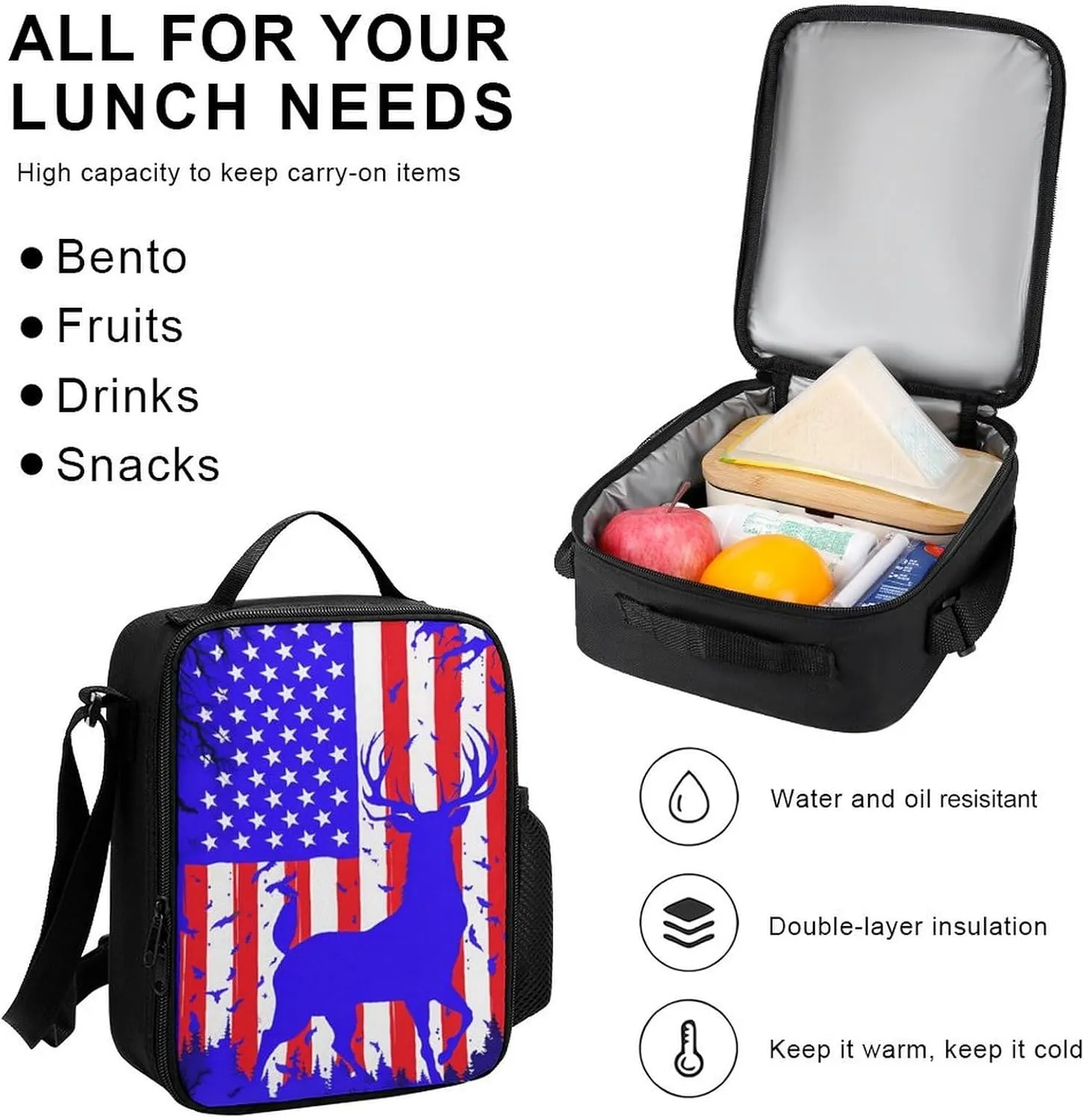 Supdreamc 3 Pcs Rucksacks American Flag Deer Art Travel And Sport Backpack Sets Rucksack - Big Capacity Anti-Theft Multipurpose Carry On Bag for Men Women