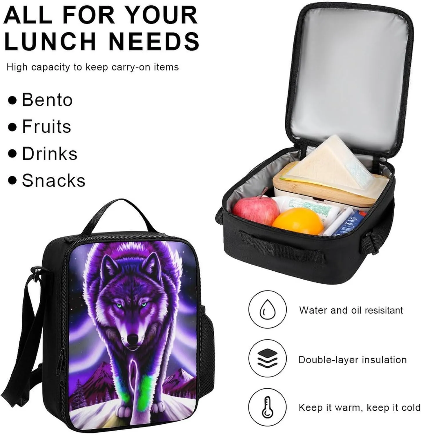 Supdreamc 3 Pcs Rucksacks Mountain And Northern Light Wolves Psychedelic Art Camping Outdoor Backpack Sets - Large Capacity Multipurpose Business Anti-Theft Carry On Bag for Adults