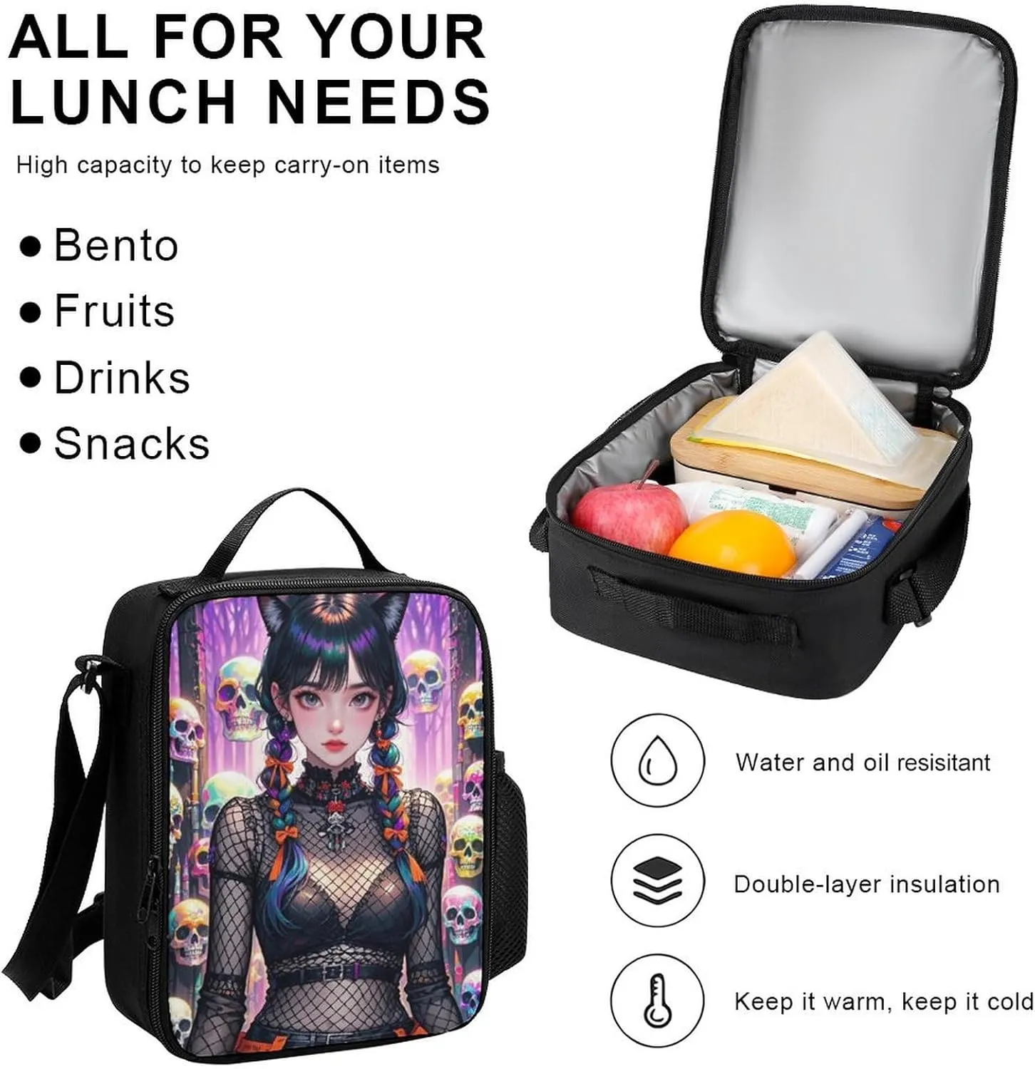 Supdreamc 3 Pcs Rucksacks Mystic Woman Cartoon Woman Gothic Colorful Skull Art Travel Hiking Backpack Sets - Big Capacity Anti-Theft Multipurpose Carry On Bag for Adult, One Size