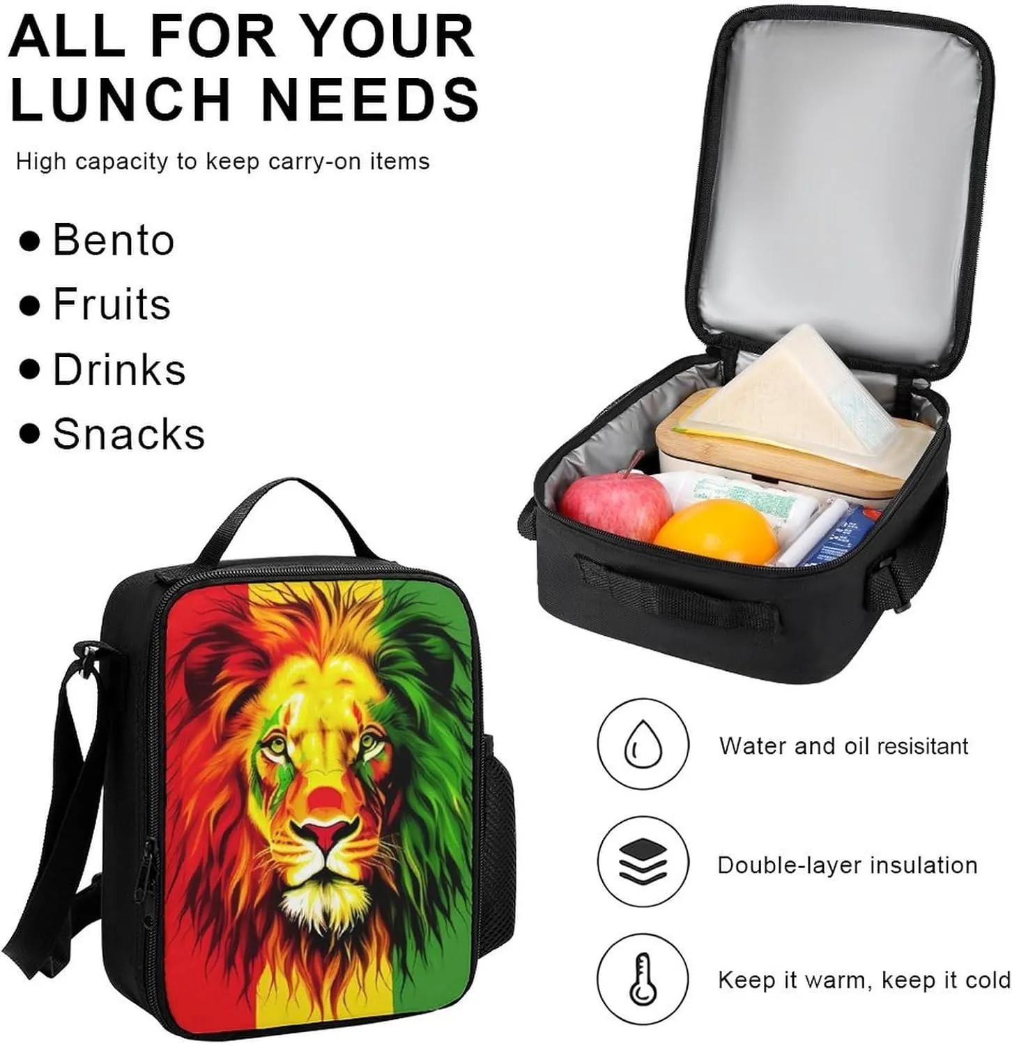 Supdreamc 3 Pcs Rucksacks Reggae Rasta Flag Lion Travel Hiking Backpack Sets - Big Capacity Anti-Theft Multipurpose Carry On Bag for Adult, One Size