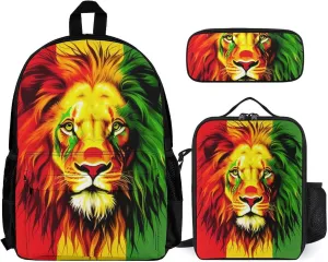 Supdreamc 3 Pcs Rucksacks Reggae Rasta Flag Lion Travel Hiking Backpack Sets - Big Capacity Anti-Theft Multipurpose Carry On Bag for Adult, One Size