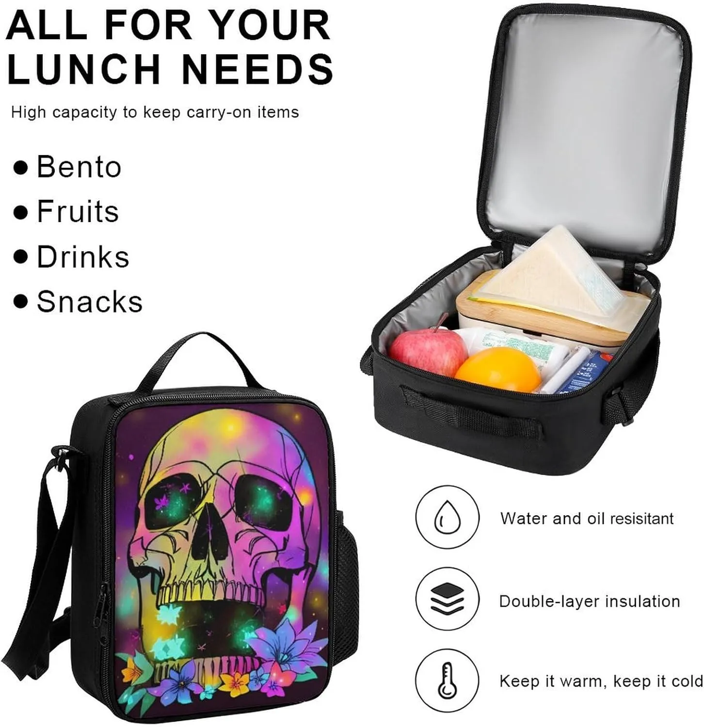 Supdreamc 3 Pcs Rucksacks Skull And Fireflies Art Travel Hiking Backpack Sets - Big Capacity Anti-Theft Multipurpose Carry On Bag for Adult