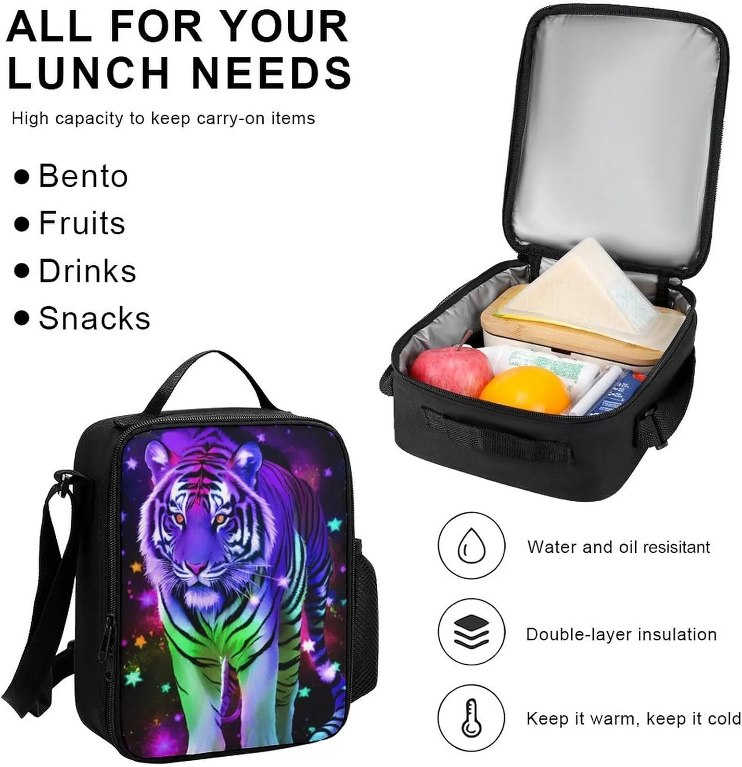 Supdreamc 3 Piece Rucksacks Magical King Of The Tiger Art Camping Outdoor Backpack Sets - Large Capacity Multipurpose Carry On Bag Lunch Bag Pencil Case