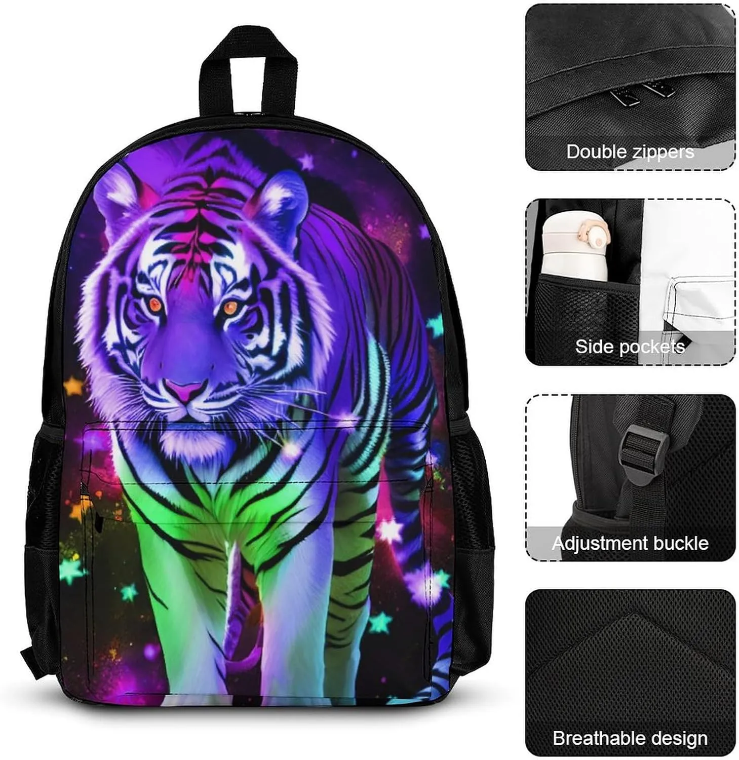 Supdreamc 3 Piece Rucksacks Magical King Of The Tiger Art Camping Outdoor Backpack Sets - Large Capacity Multipurpose Carry On Bag Lunch Bag Pencil Case