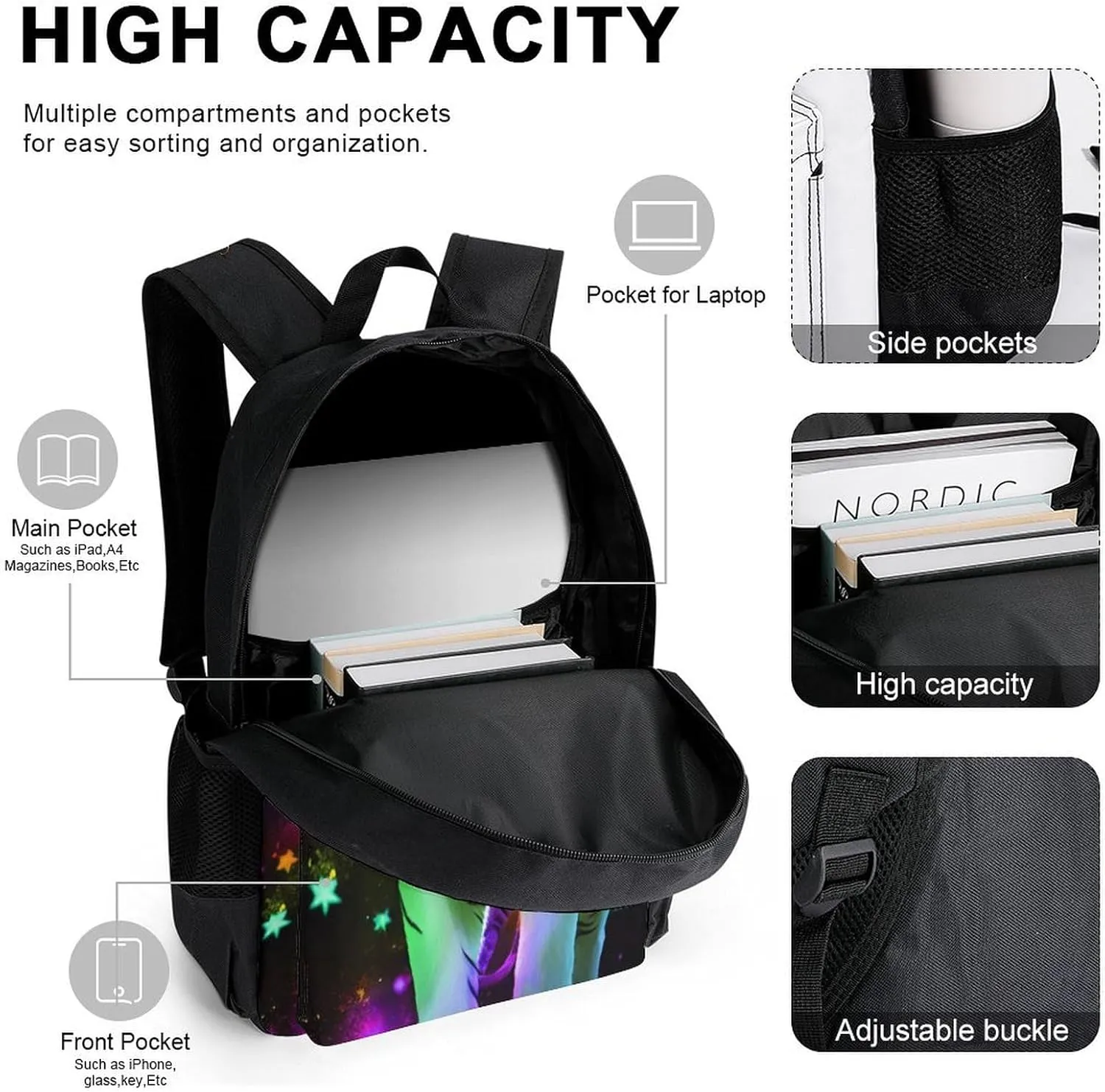 Supdreamc 3 Piece Rucksacks Magical King Of The Tiger Art Camping Outdoor Backpack Sets - Large Capacity Multipurpose Carry On Bag Lunch Bag Pencil Case