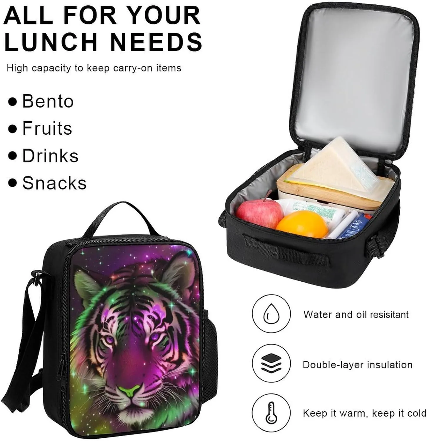 Supdreamc 3 Piece Rucksacks Mystic Fantasy Galaxy Sky Fantasy Wild Animals Tiger Art Traveling & Camping Backpack Sets - Multipurpose Shoulder Bag Lunch Bag Pencil Case for Adults