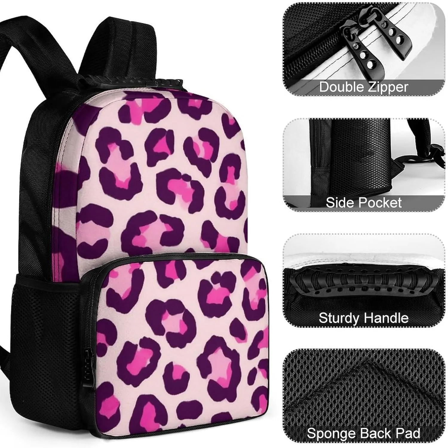 Supdreamc Adults Lightweight Cheetah Leopard Print Floral Pink Rucksacks Large Capacity Bookbag With Adjustable Shoulder Straps for Trekking Outdoors Bicycle