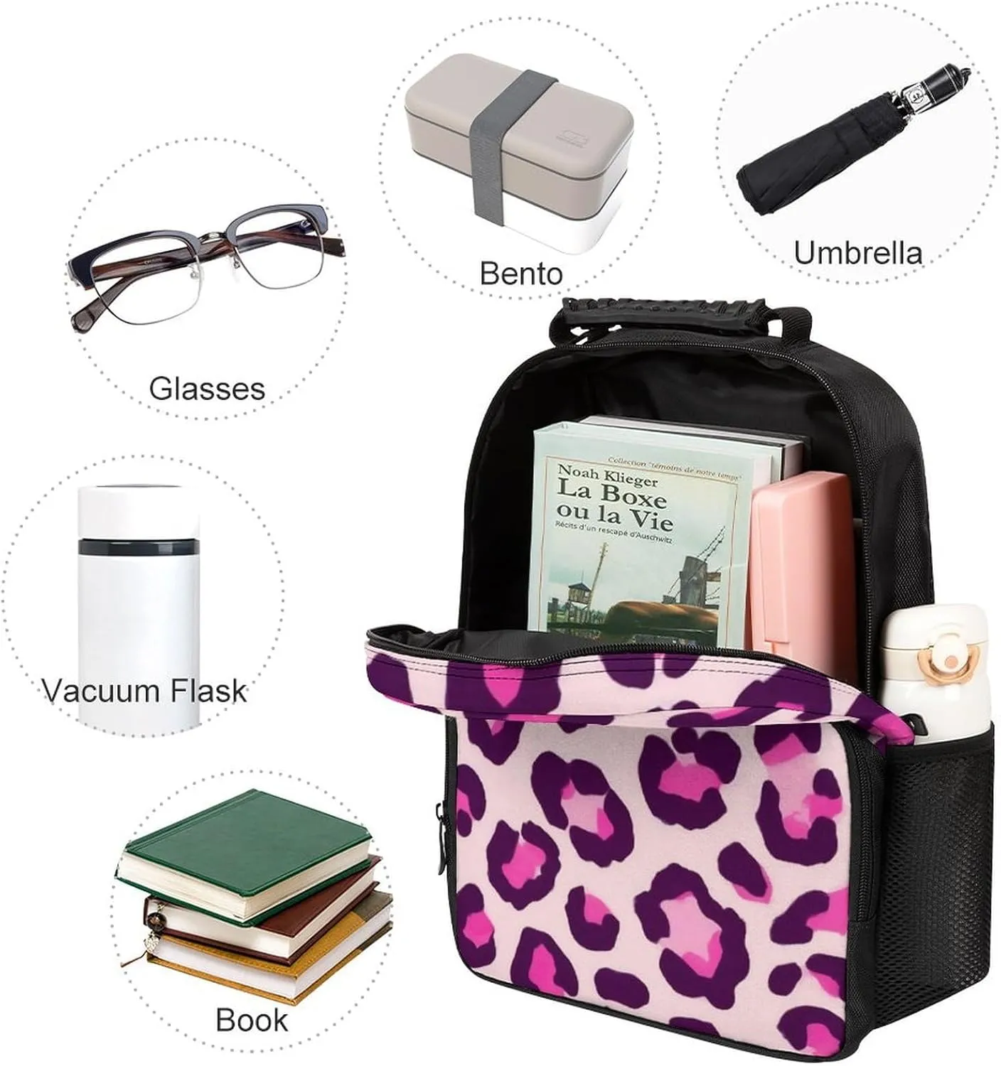 Supdreamc Adults Lightweight Cheetah Leopard Print Floral Pink Rucksacks Large Capacity Bookbag With Adjustable Shoulder Straps for Trekking Outdoors Bicycle