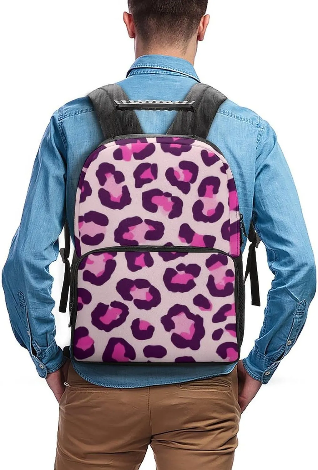 Supdreamc Adults Lightweight Cheetah Leopard Print Floral Pink Rucksacks Large Capacity Bookbag With Adjustable Shoulder Straps for Trekking Outdoors Bicycle