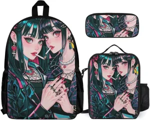 Supdreamc Adults Rucksacks Sets - Gothic Cartoon Lesbian Woman Women Fantasy Lgbt Art Shoulder Bag Daypack Backpack Travel Hiking Daypack, 3 Piece Daypack Climbing Shoulder Bag Backpack