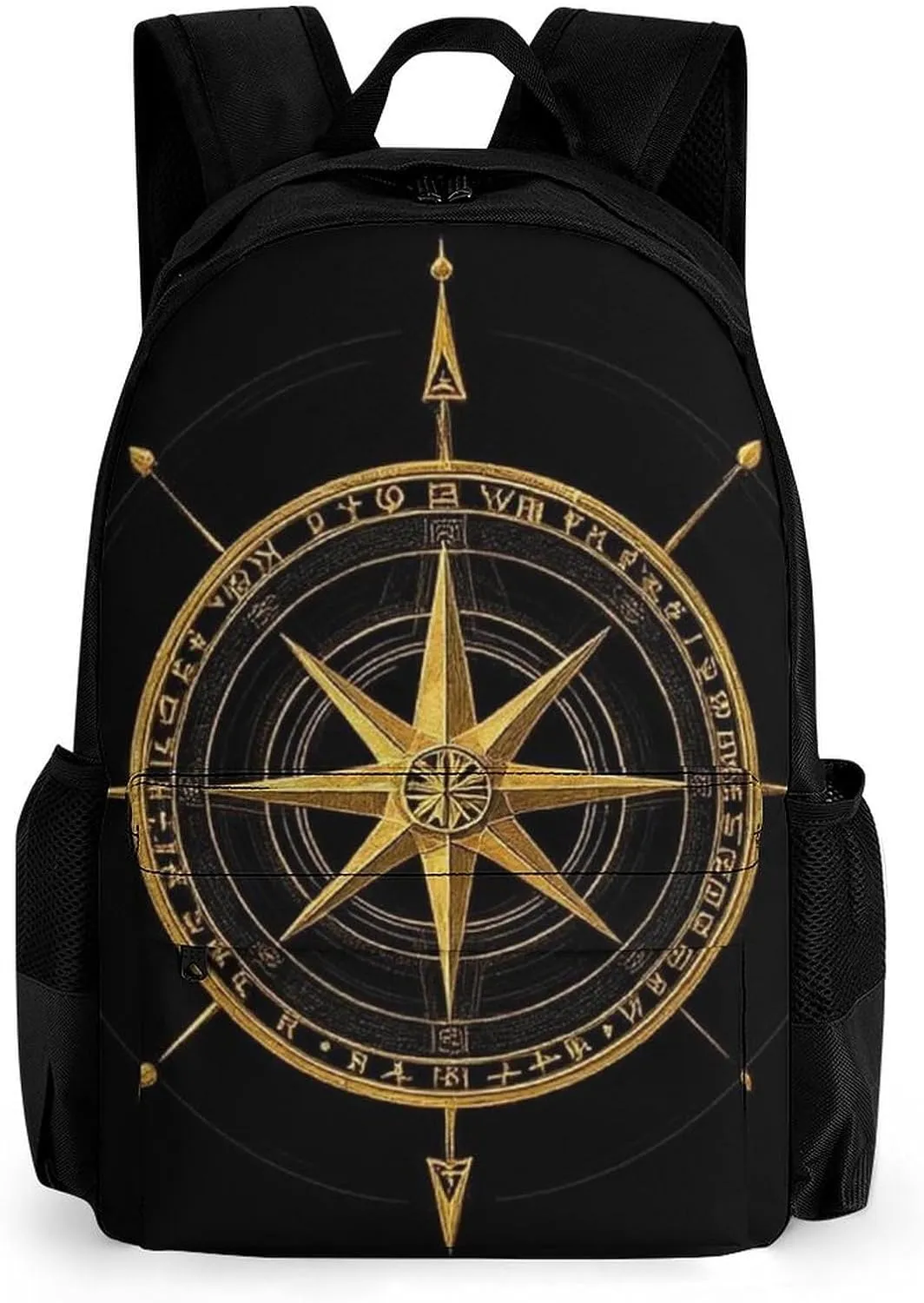 Supdreamc Ancient Viking Vegvisir Art Wind Rose Magic Navigation Gold Compass Rucksacks Polyester Anti-Theft Multipurpose Carry On Bag Large Capacity Gym Outdoor Hiking Backpack With Smooth Zippers