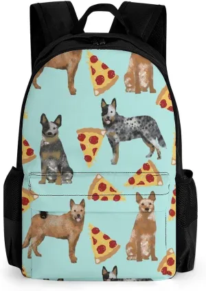 Supdreamc Australian Cattle Dog Pizzas Art Rucksacks Lightweight Multipurpose Anti-Theft Shoulder Bag Big Capacity Traveling & Camping Backpack With Side Pockets