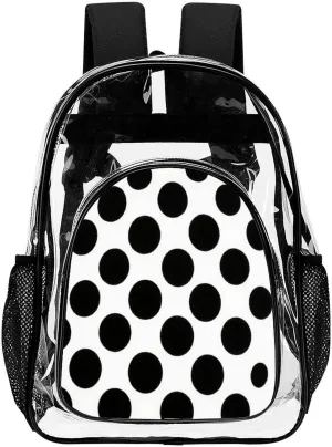 Supdreamc Black And White Polka Dot Art Rucksacks Lightweight Multipurpose Transparent Shoulder Bag Big Capacity Traveling & Camping Backpack With Side Pockets