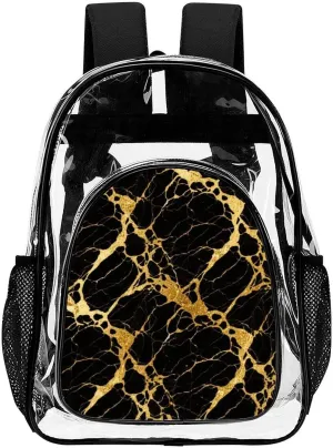 Supdreamc Black Marble Gold Texture Art Rucksacks Lightweight Multipurpose Anti-Theft Shoulder Bag Big Capacity Laptop Book Bag Rucksack Transparent Bag