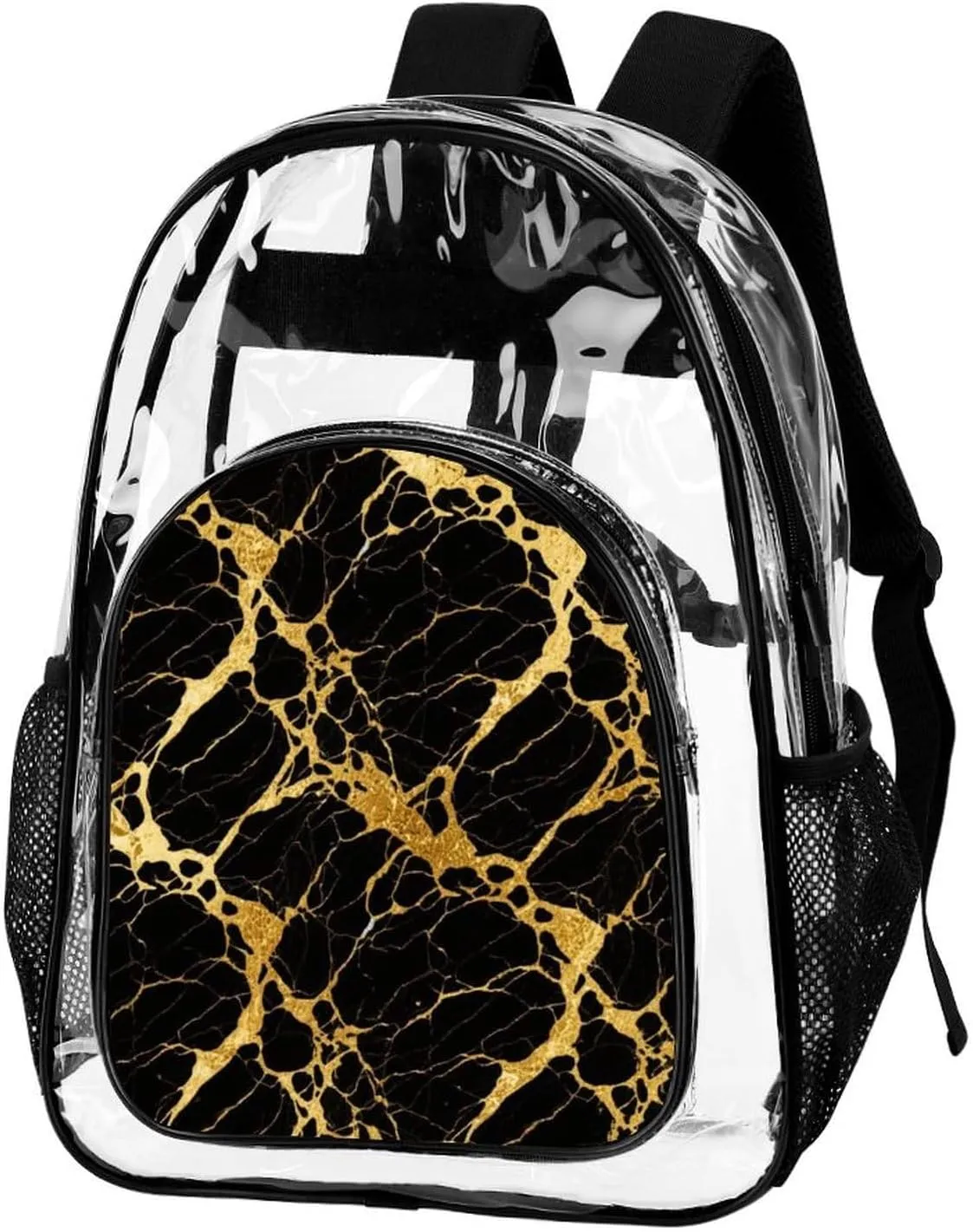 Supdreamc Black Marble Gold Texture Art Rucksacks Lightweight Multipurpose Anti-Theft Shoulder Bag Big Capacity Laptop Book Bag Rucksack Transparent Bag