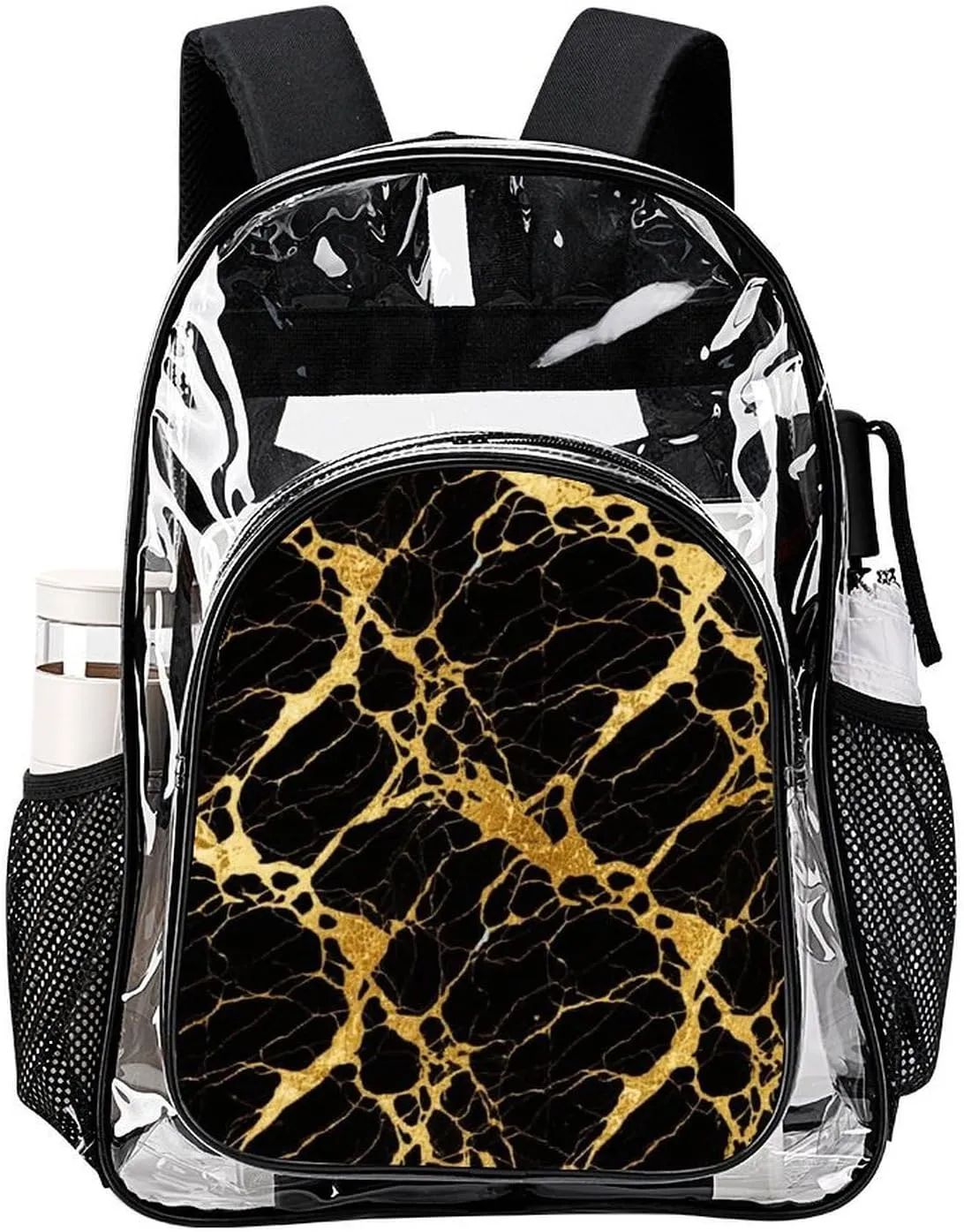 Supdreamc Black Marble Gold Texture Art Rucksacks Lightweight Multipurpose Anti-Theft Shoulder Bag Big Capacity Laptop Book Bag Rucksack Transparent Bag