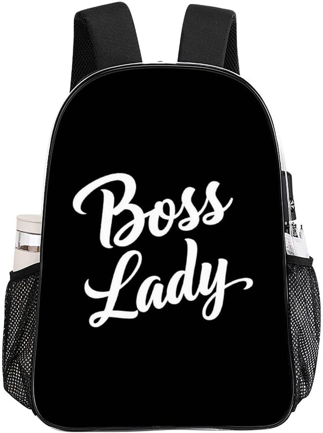 Supdreamc Boss Lady White Black Rucksacks Lightweight Multipurpose Transparent Shoulder Bag Big Capacity Traveling & Camping Backpack With Side Pockets