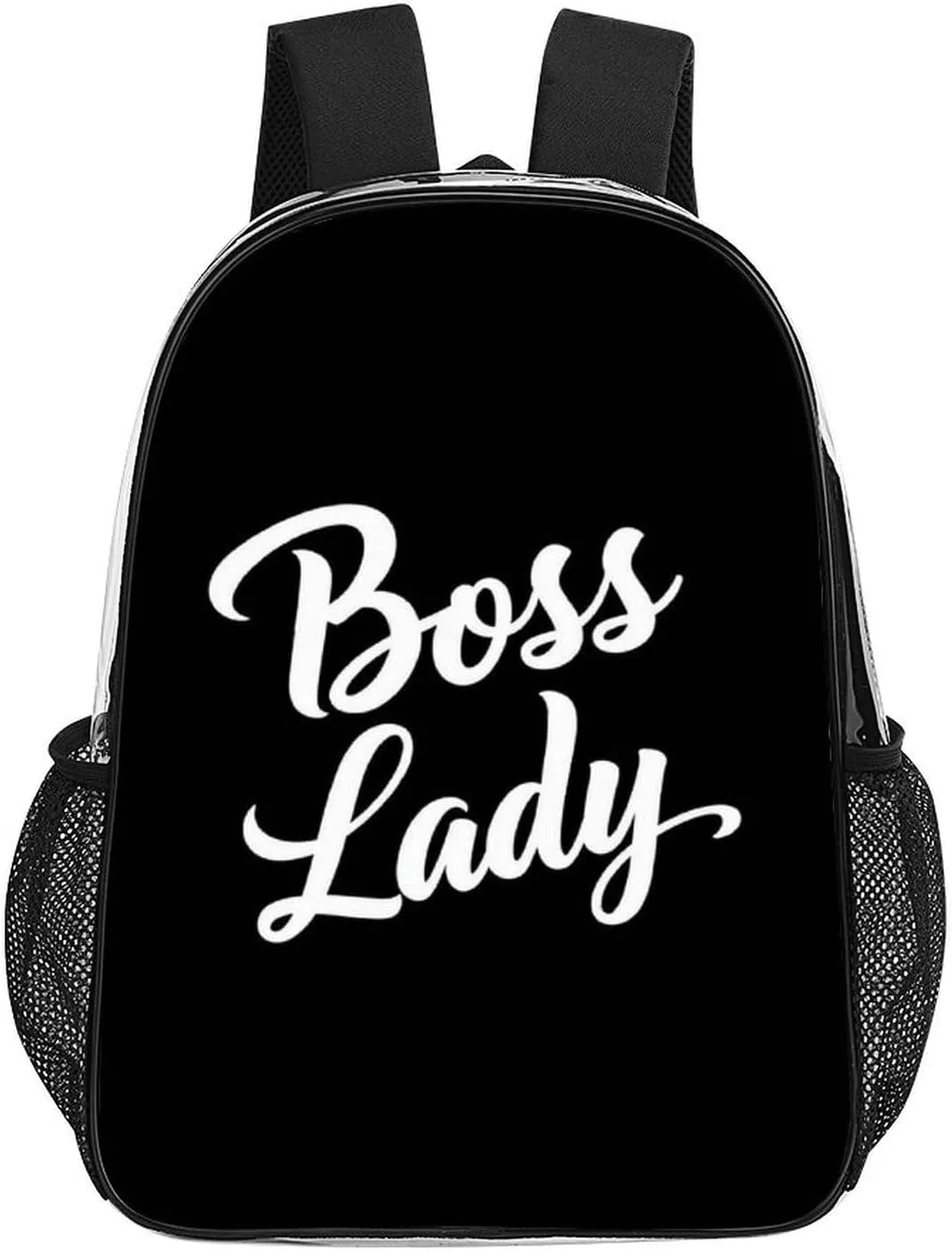 Supdreamc Boss Lady White Black Rucksacks Lightweight Multipurpose Transparent Shoulder Bag Big Capacity Traveling & Camping Backpack With Side Pockets
