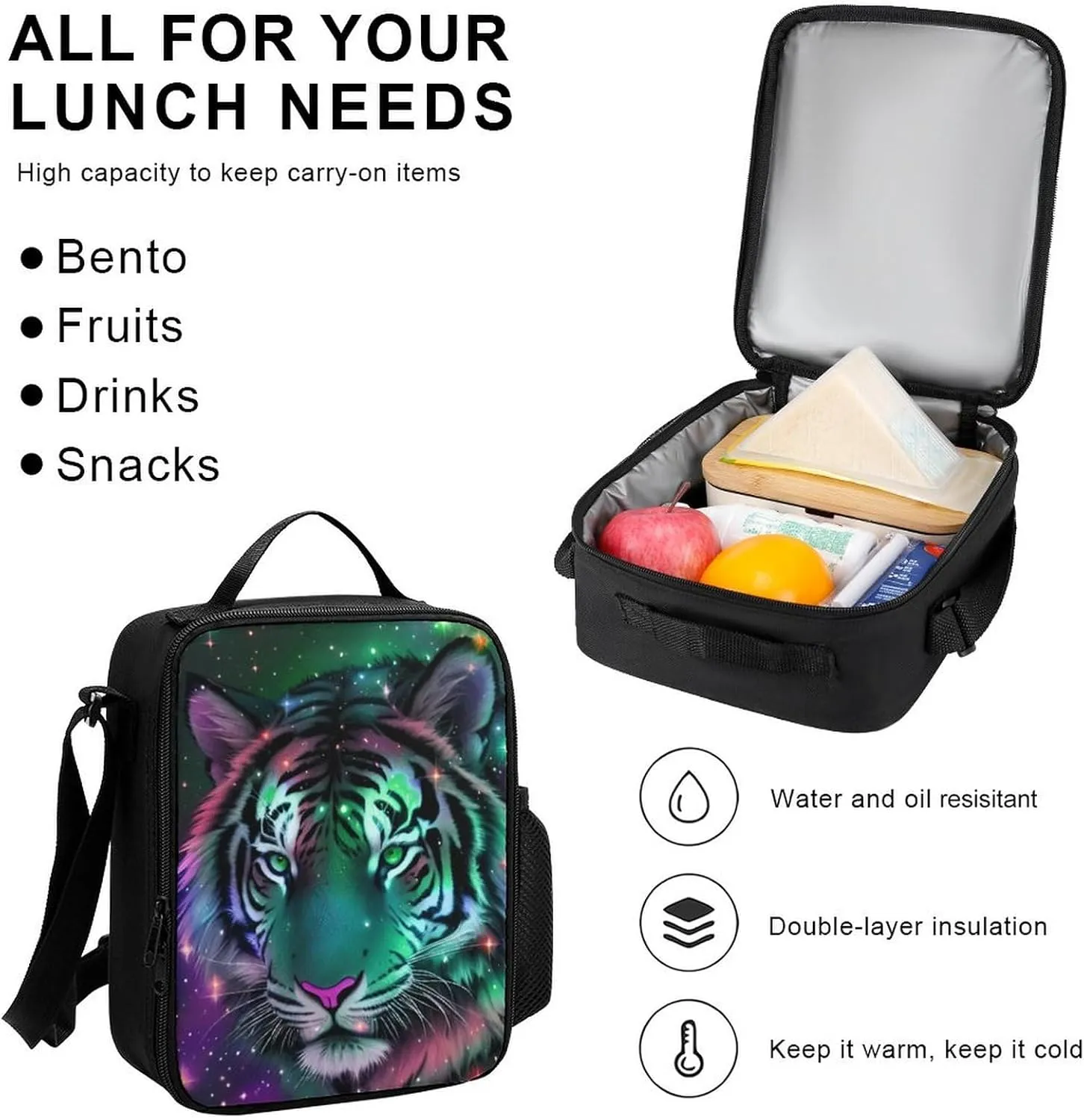 Supdreamc Camping Work Bicycle Backpack Sets Daypack 3 Pcs Multipurpose Anti-Theft Rucksacks Big Capacity Shoulder Bag, Mystic Fantasy Galaxy Sky Fantasy Wild Animals Tiger Art